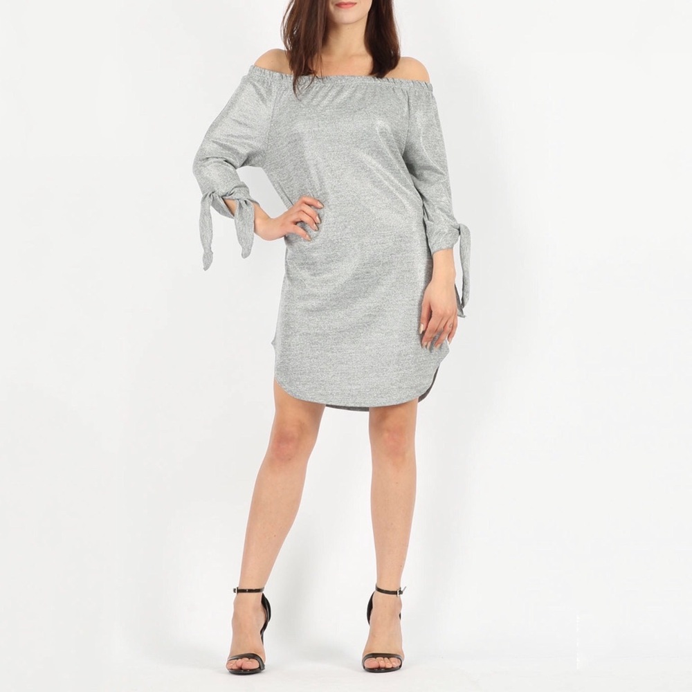 Off the Shoulder Knit Sweater Dress - Picture 2 of 15